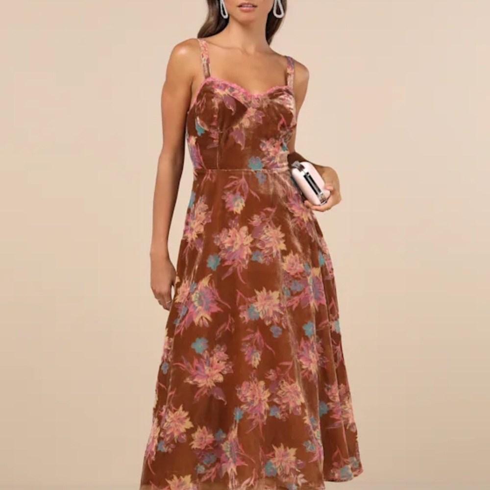 Lulu's Brown Floral Maxi Dress with Pink & Teal Blooms
